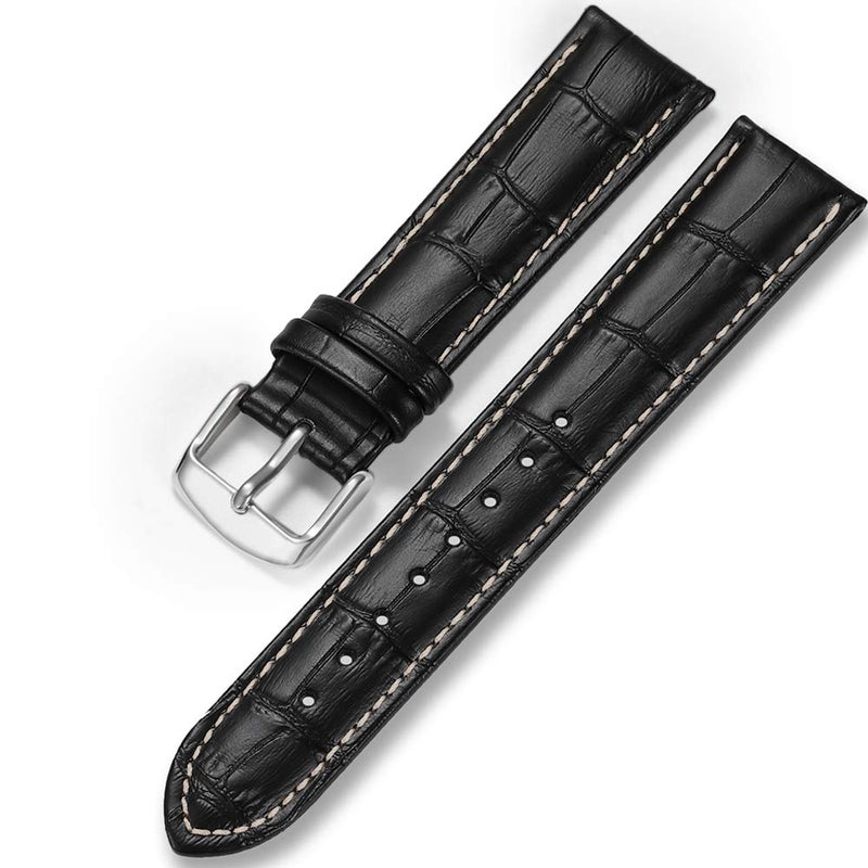 iStrap Leather Watch band Alligator Grain Calfskin Replacement Strap Stainless Steel Buckle Bracelet for Men Women-18mm 19mm 20mm 21mm 22mm 24mm-Black Brown - Image 1